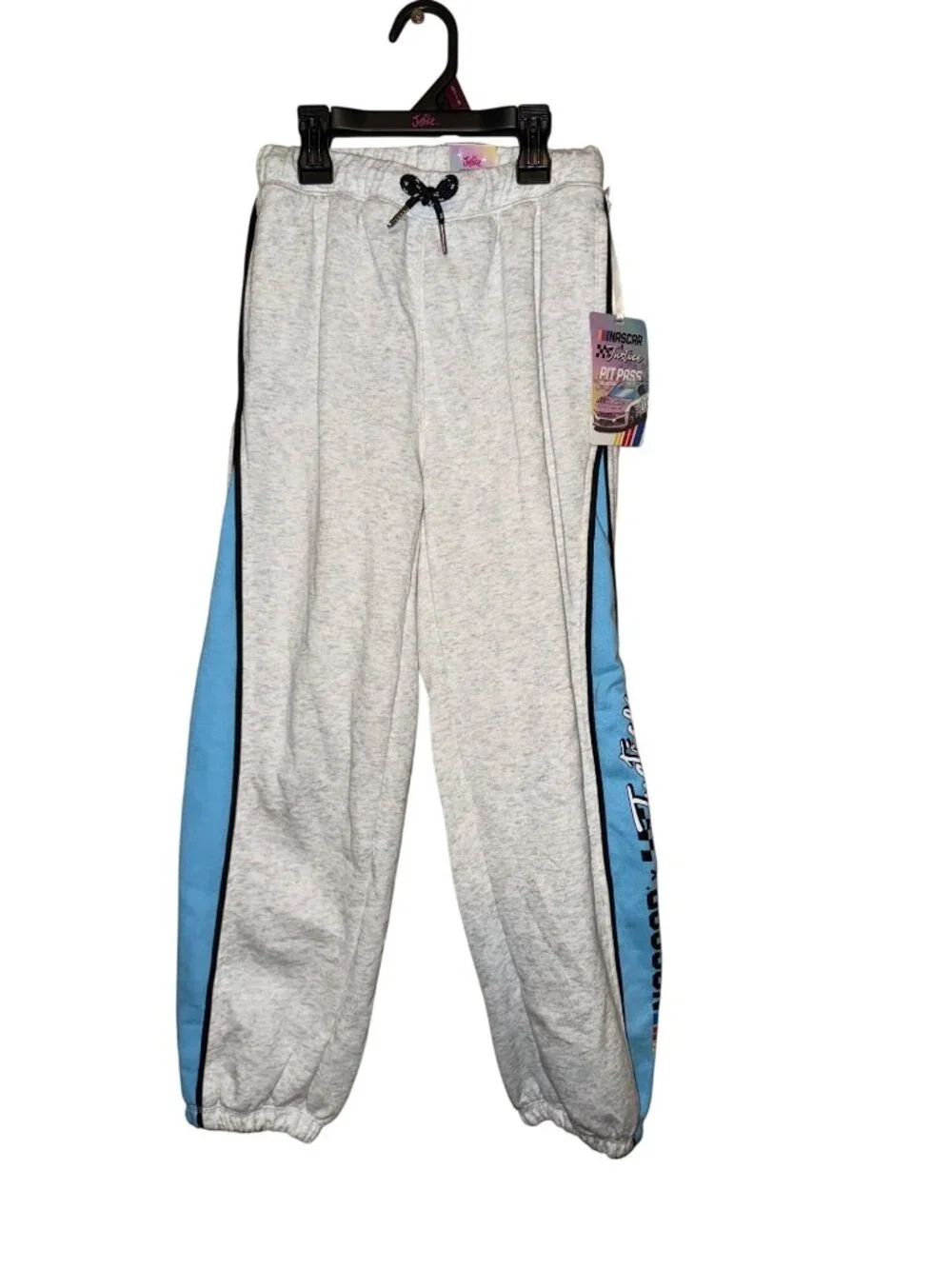 NASCAR X Justice Girls Heather Gray & Blue Jogger Sweatpants With Side Stripe &